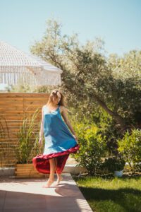 woman outside wearing a dress